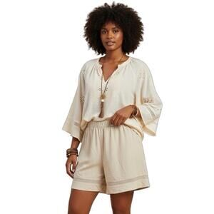 NEW Marissa Olivia Oatmeal Linen Blend Shorts Pull-On Relaxed Fit Size XL